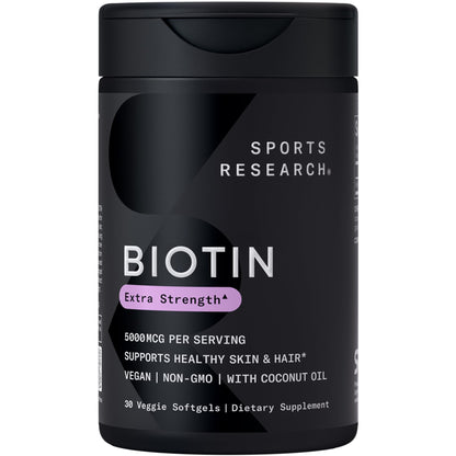 Sports Research Biotin 5000mcg with Organic Coconut Oil | Hair & Skin Support