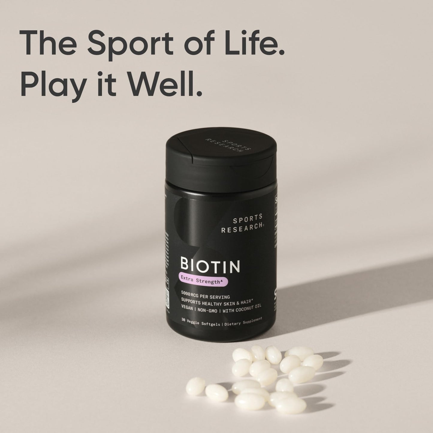 Sports Research Biotin 5000mcg with Organic Coconut Oil | Hair & Skin Support