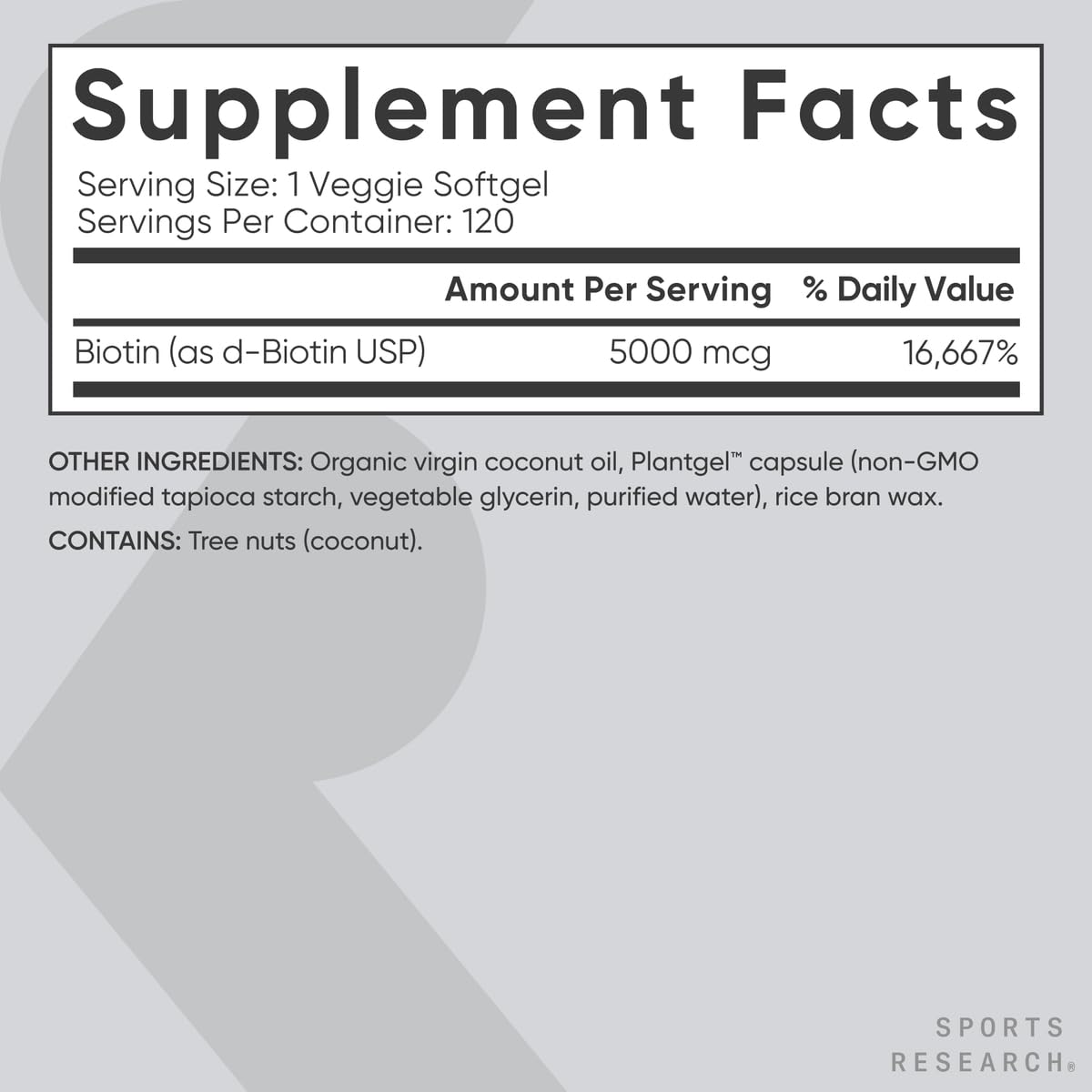 Sports Research Biotin 5,000 mcg with Organic Coconut Oil | Healthy Hair & Skin