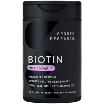 Sports Research Biotin 5,000 mcg with Organic Coconut Oil | Healthy Hair & Skin