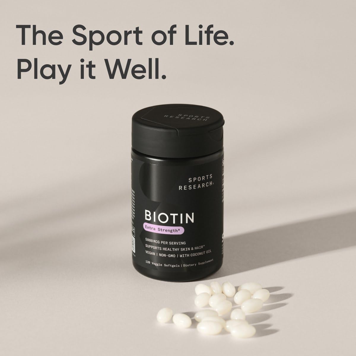 Sports Research Biotin 5,000 mcg with Organic Coconut Oil | Healthy Hair & Skin