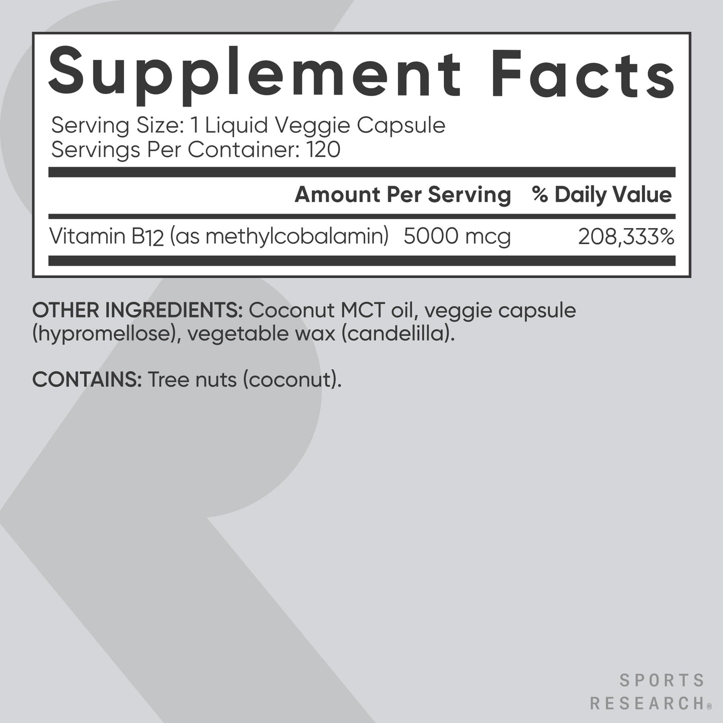 Sports Research Vitamin B12 5000mcg – Vegan Methylcobalamin, Non-GMO