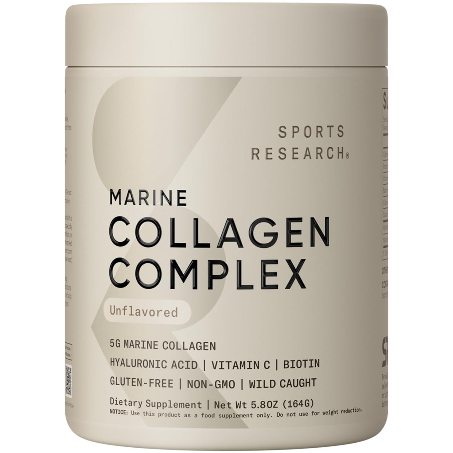 Sports Research Collagen Beauty Complex – Hyaluronic Acid, Vitamin C + Biotin | Unflavored (30 Servings)