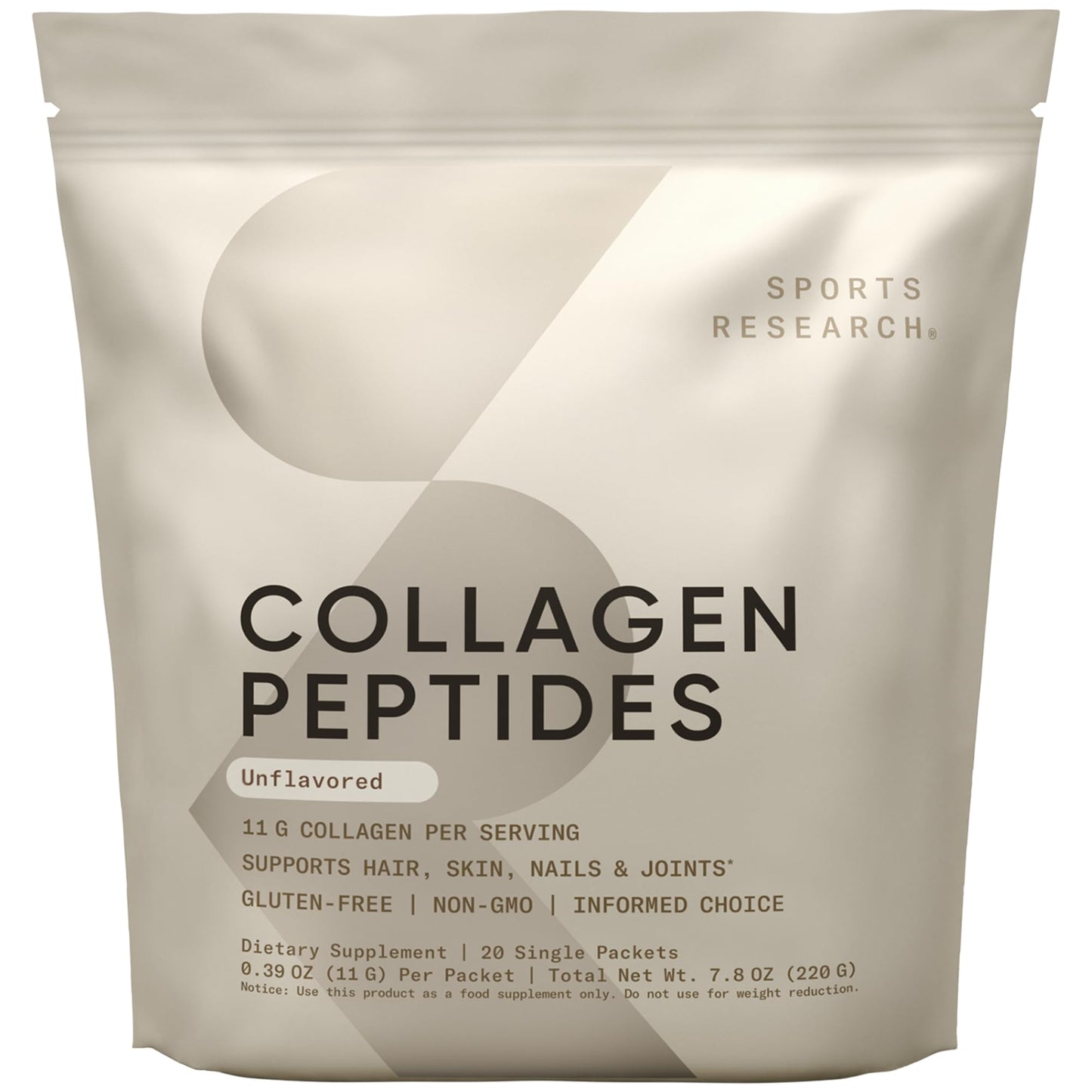 Sports Research Collagen Peptides - Hydrolyzed Type I & III Collagen Powder for Skin, Joints, Hair & Nails