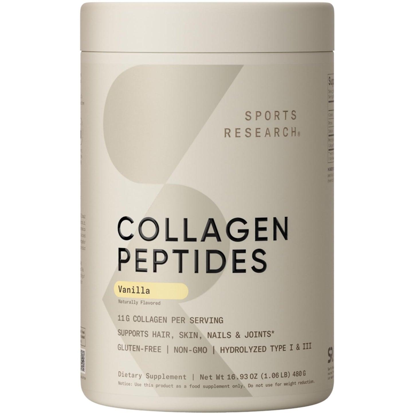 Sports Research Collagen Peptides – Hydrolyzed Type I & III for Skin & Joints