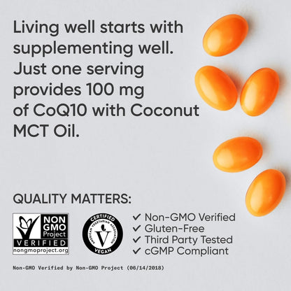 Sports Research CoQ10 100mg with Coconut Oil & Bioperine – Vegan, Non-GMO (30 Veggie Softgels)