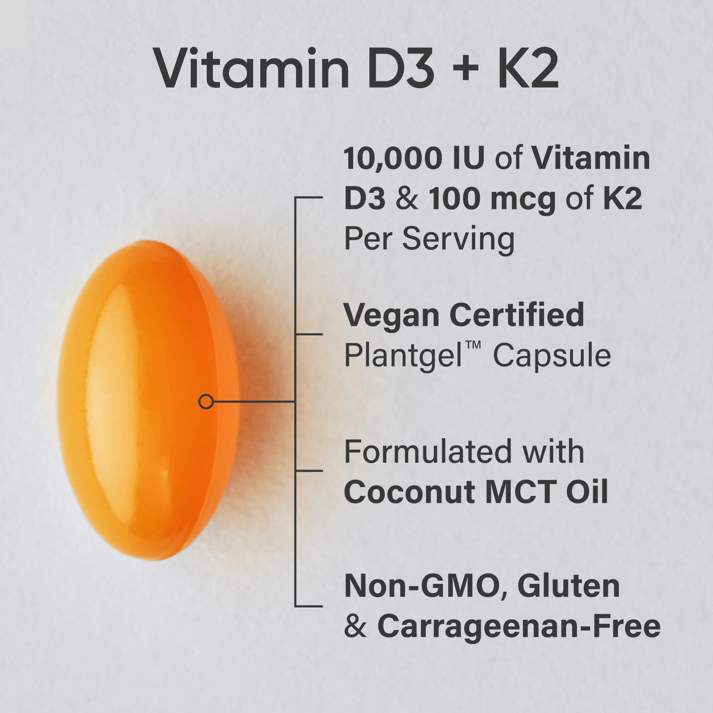 Sports Research Vitamin D3 + K2 | 10,000 IU Plant-Based D3 + 100 mcg MK-7, 60ct