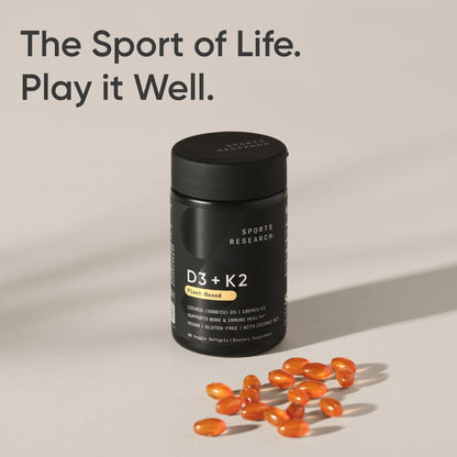 Sports Research D3 + K2 with Coconut Oil – Vegan D3 5000 IU, K2 100 mcg MK-7 | 60 Softgels