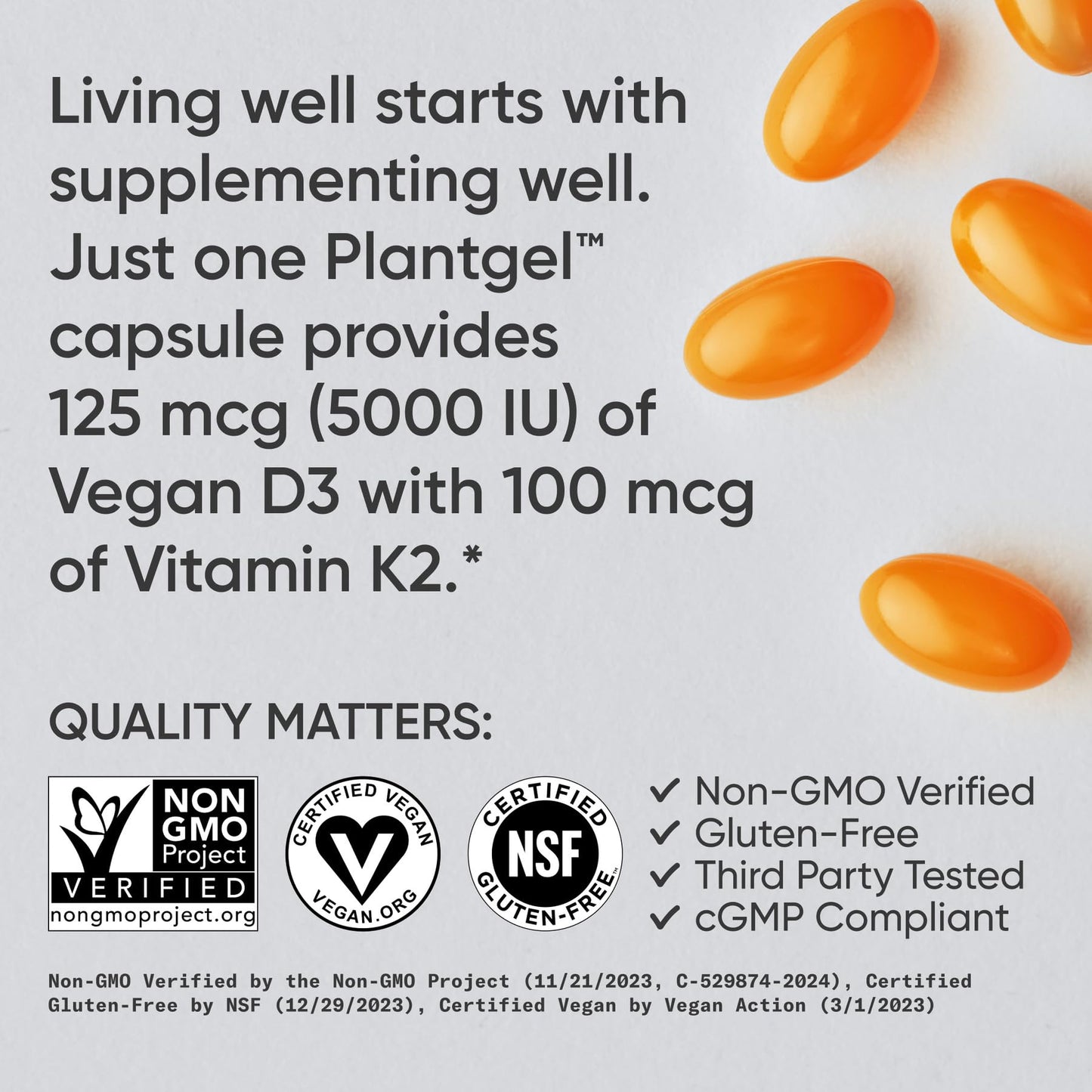 Sports Research D3 + K2 with Coconut Oil – Vegan D3 5000 IU, K2 100 mcg MK-7 | 60 Softgels