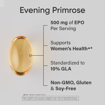 Sports Research Evening Primrose Oil 500mg – Cold-Pressed, Non-GMO, 240 Softgels