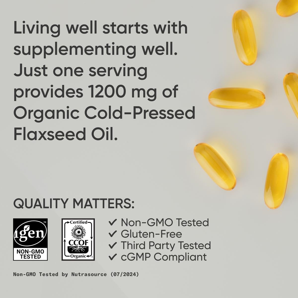 Sports Research Flaxseed Oil Softgels 1242mg - Plant-Based Omega-3 | Non-GMO, Soy & Gluten Free (200 Count)