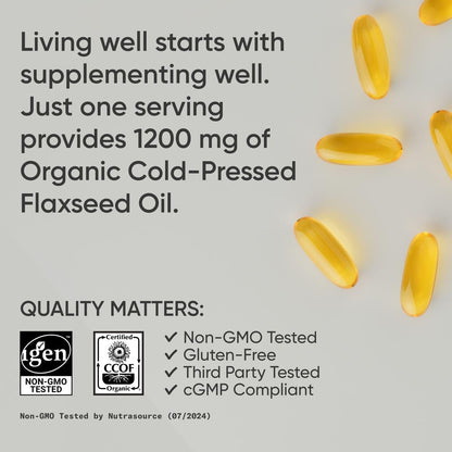 Sports Research Flaxseed Oil Softgels 1242mg - Plant-Based Omega-3 | Non-GMO, Soy & Gluten Free (200 Count)