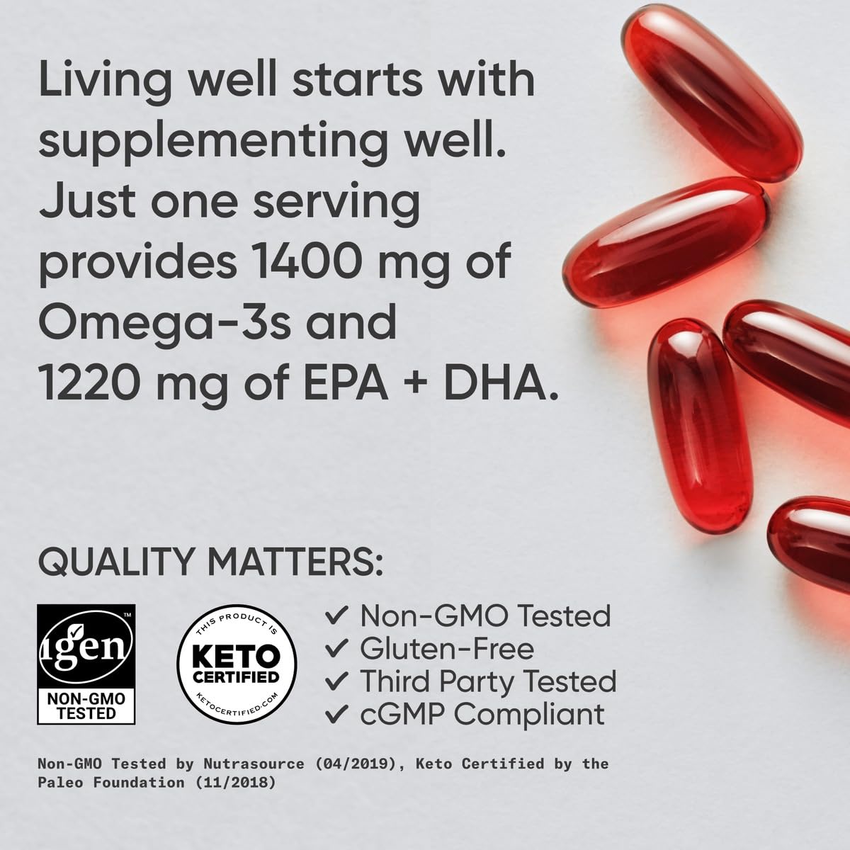 Keto Omega Fish Oil with Wild Salmon & Krill | 1200mg EPA/DHA - 120 Softgels