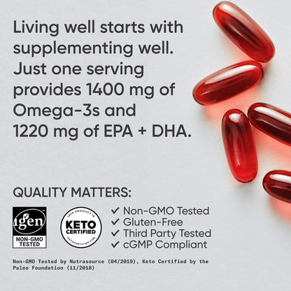 Keto Omega Fish Oil with Wild Salmon & Krill | 1200mg EPA/DHA - 120 Softgels