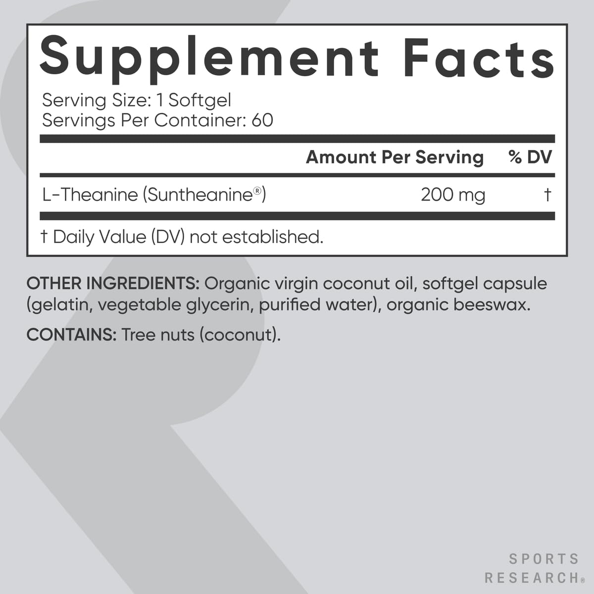 Sports Research Double Strength L-Theanine – Suntheanine Softgels, 200mg, 60 Count