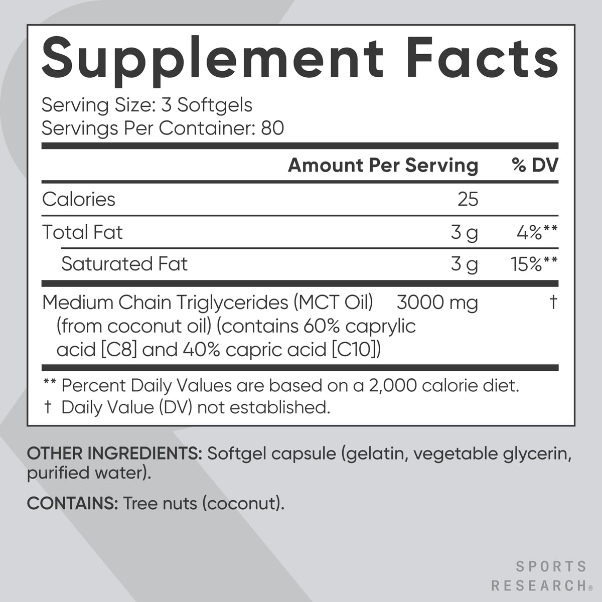 Sports Research MCT Oil Pills | Keto Fuel for Brain & Body | Non-GMO, Soy & Gluten Free