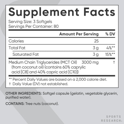 Sports Research MCT Oil Pills | Keto Fuel for Brain & Body | Non-GMO, Soy & Gluten Free