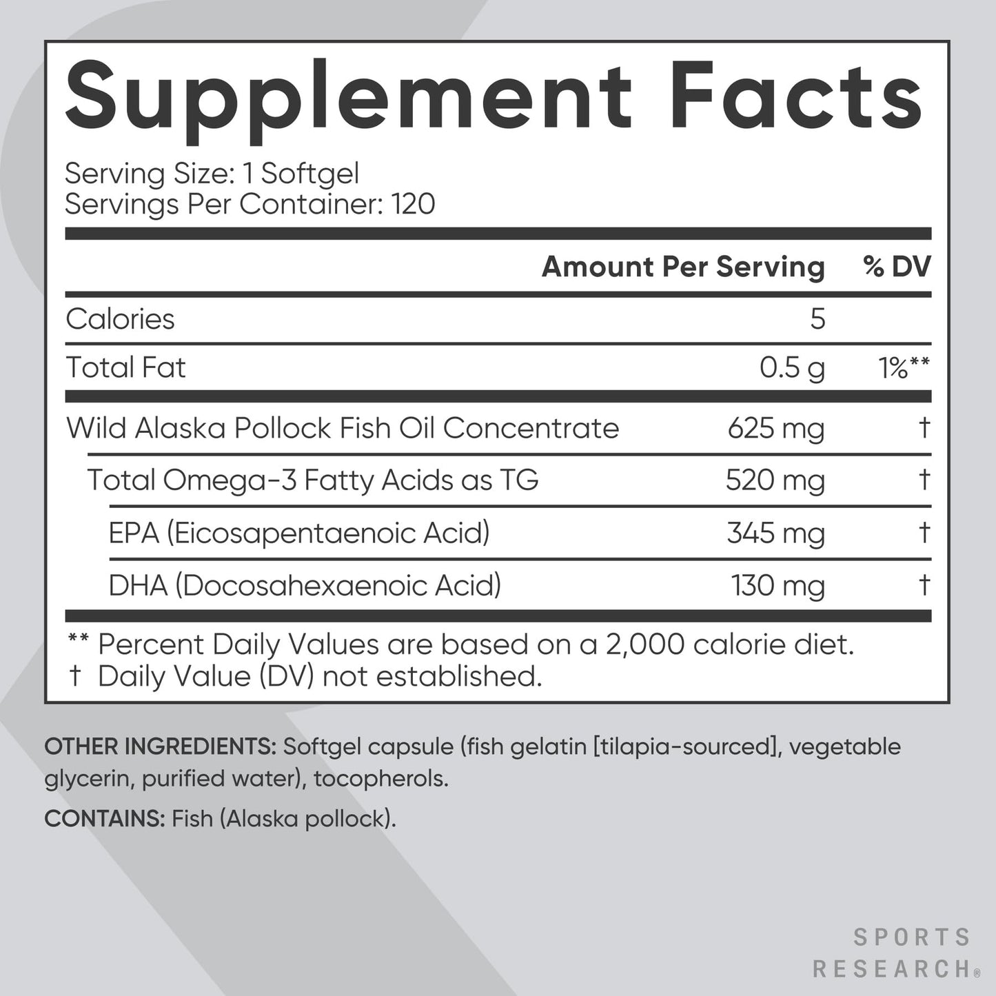 Sports Research Omega-3 Mini-Softgels — Wild Alaska Pollock, MSC Certified, 120 Count