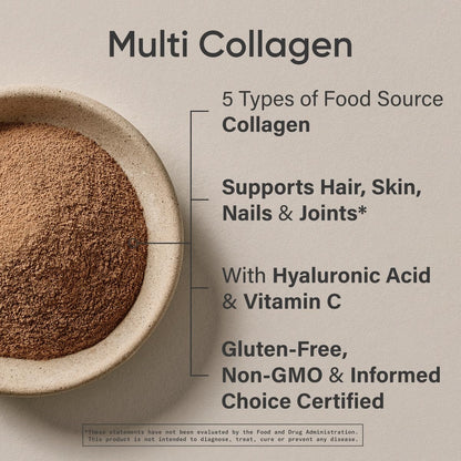 Sports Research Multi Collagen Protein Powder with Hyaluronic Acid & Vitamin C – 5 Types, 30 Servings (Chocolate)