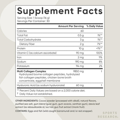 Sports Research Multi Collagen Protein Powder with Hyaluronic Acid & Vitamin C – 5 Types, 30 Servings (Chocolate)