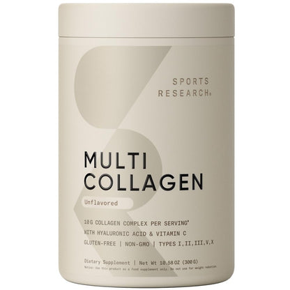 Sports Research® Multi Collagen Protein Powder – Food-Sourced Peptides (I, II, III, V, X) with Hyaluronic Acid & Vitamin C – Gluten Free, Non-GMO, 30 Servings (Unflavored)