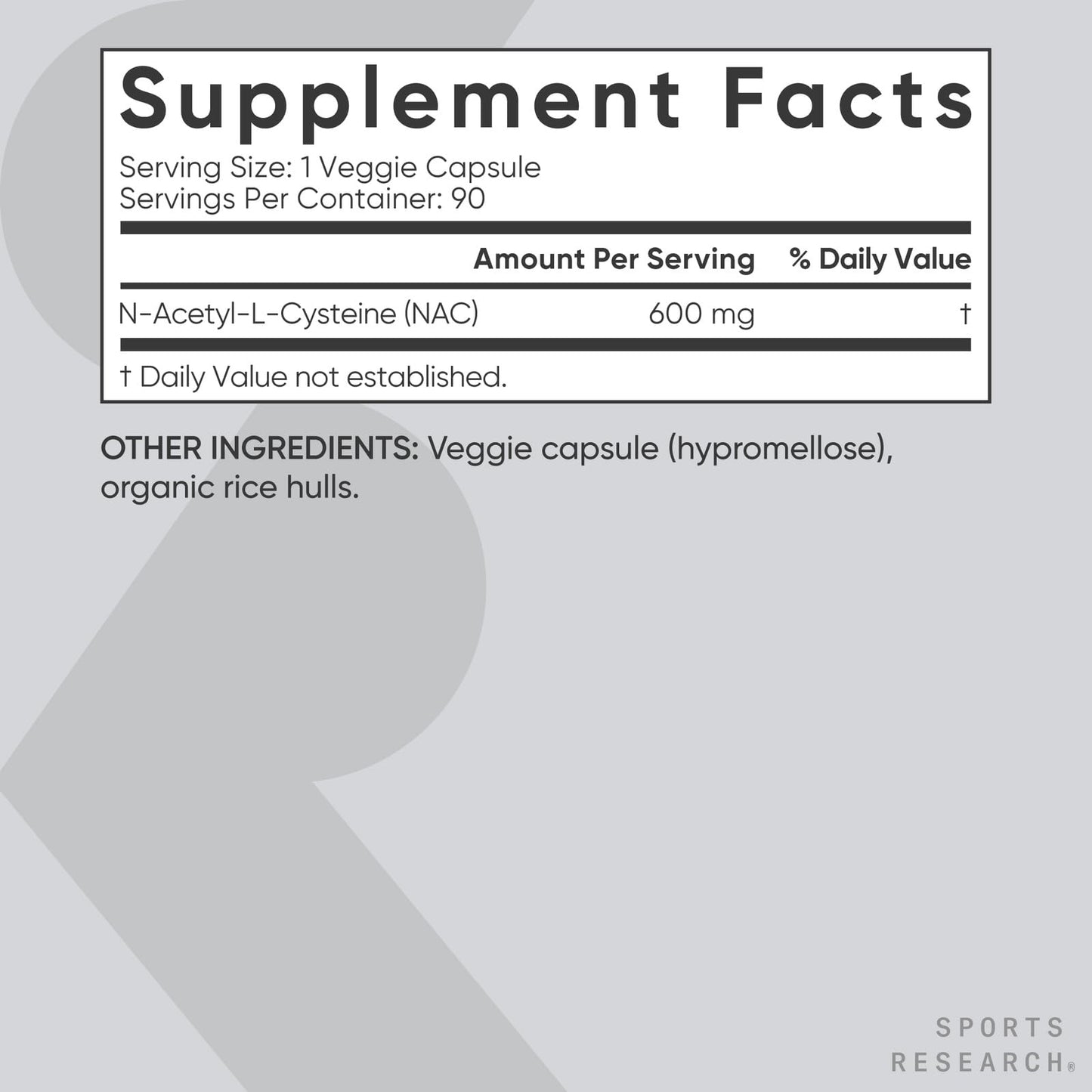 Sports Research N-Acetyl L-Cysteine (NAC) 600mg – 90 Veggie Capsules – Vegan, Non-GMO, Gluten Free | Lemon Aroma