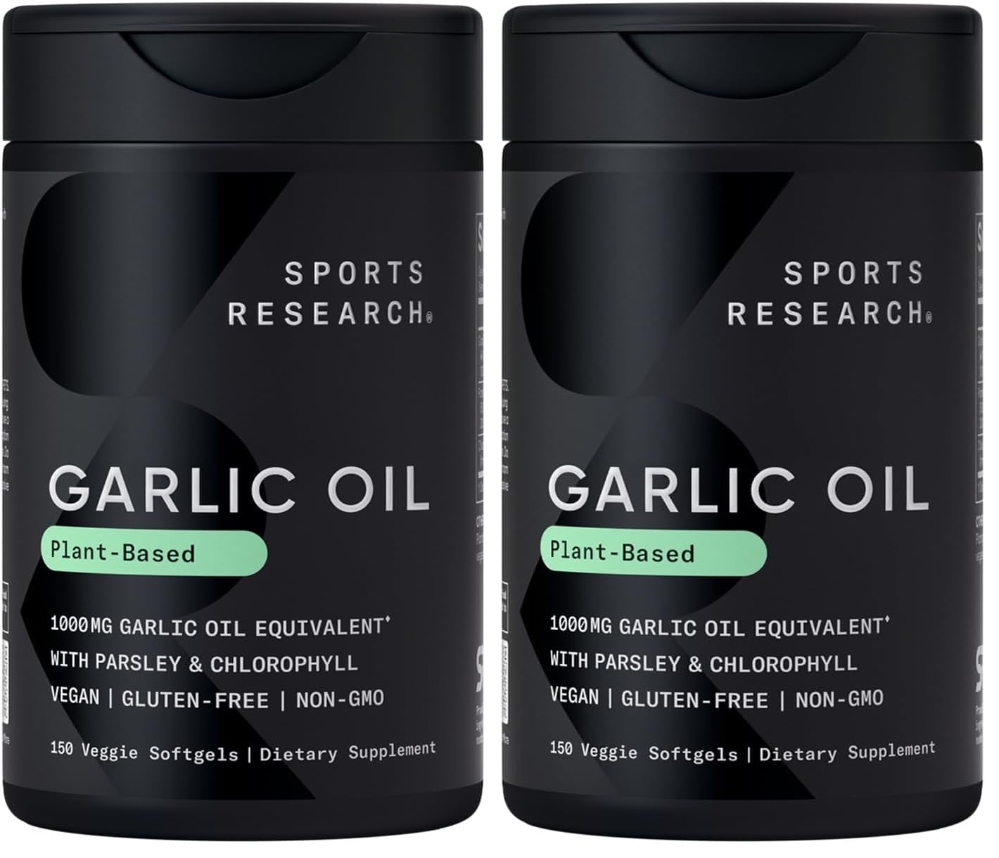 Sports Research Odorless Garlic Oil Pills 1000mg with Parsley & Chlorophyll – Non-GMO, Vegan, Gluten Free (2 x 150 Plant Gels)