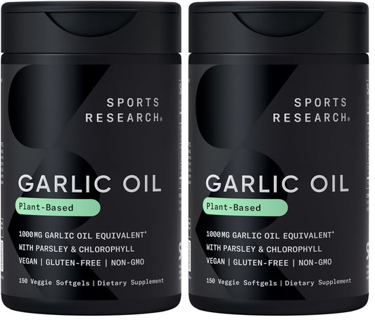 Sports Research Odorless Garlic Oil Pills 1000mg with Parsley & Chlorophyll – Non-GMO, Vegan, Gluten Free (2 x 150 Plant Gels) BritishVita | Premium UK Vitamins & Wellness Supplements