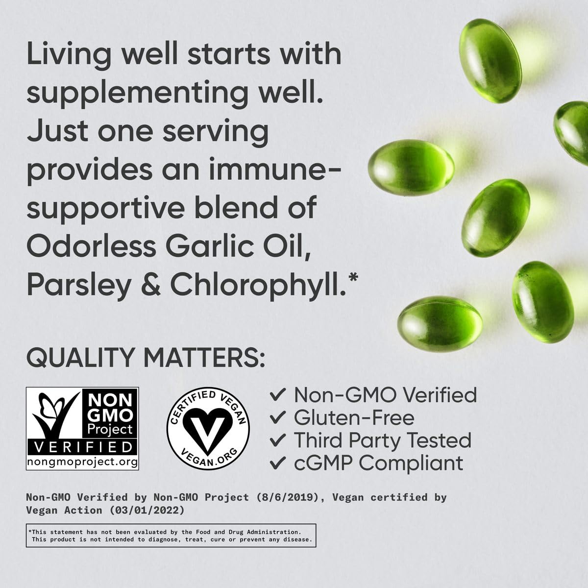 Sports Research Odorless Garlic Oil Pills 1000mg with Parsley & Chlorophyll – Non-GMO, Vegan, Gluten Free (2 x 150 Plant Gels)