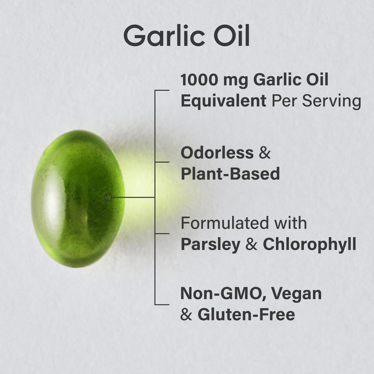 Sports Research Odorless Garlic Oil Pills 1000mg with Parsley & Chlorophyll – Non-GMO, Vegan, Gluten Free (2 x 150 Plant Gels)