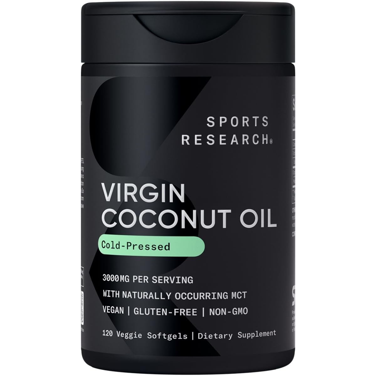 Sports Research Organic Coconut Oil Capsules 3000MG - Cold Pressed MCTs - 120 Softgels