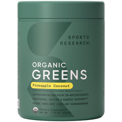 Sports Research Organic Pineapple Coconut Greens – Digestive Health, Natural Energy & Mood Support*, 20 Servings