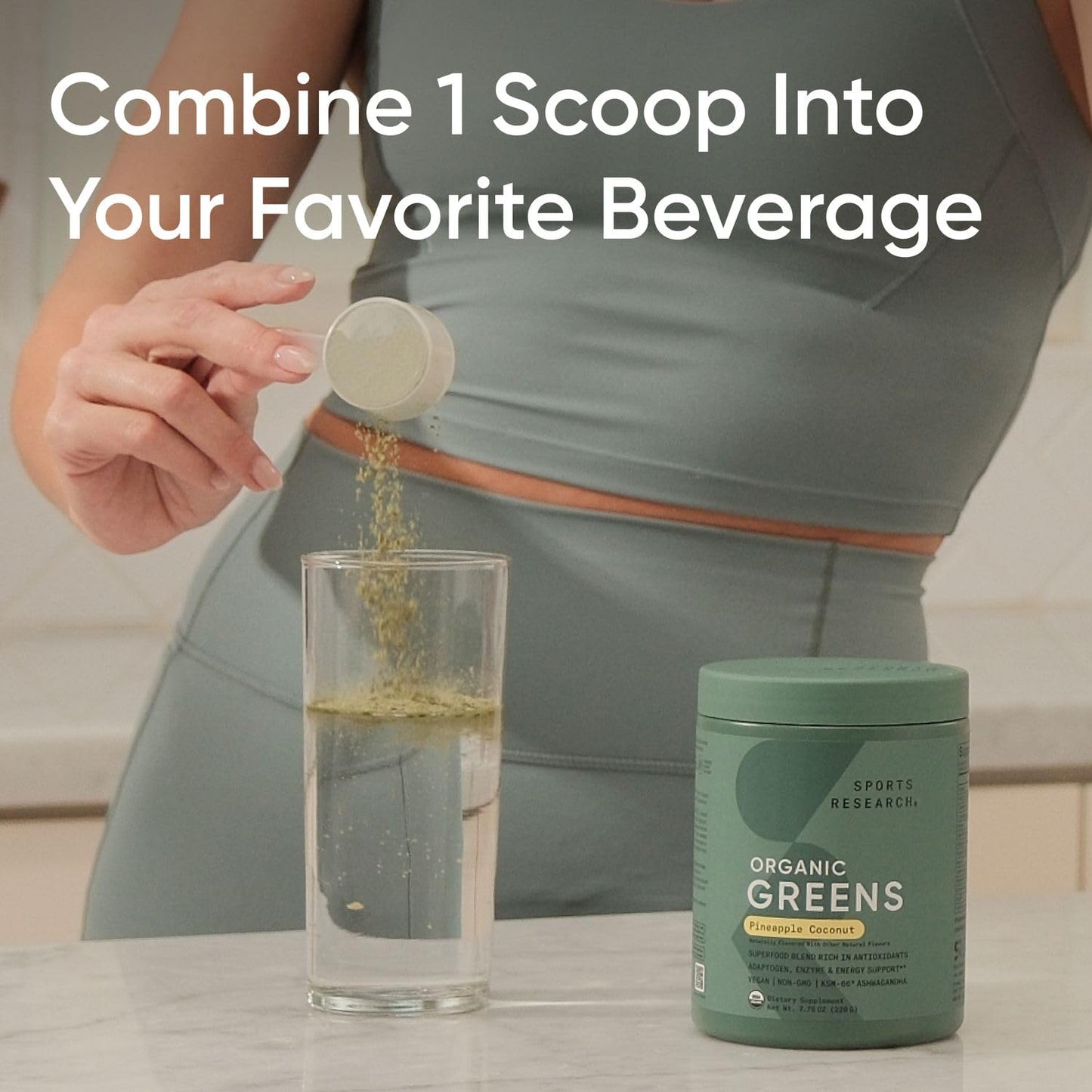 Sports Research Organic Pineapple Coconut Greens – Digestive Health, Natural Energy & Mood Support*, 20 Servings