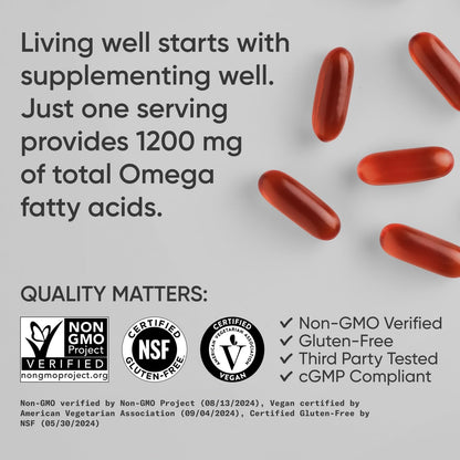 Sports Research Vegan Omega 3-6-7-9 1200 mg - 90 Veggie Softgels | Multi-Spectrum