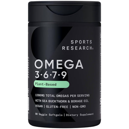 Sports Research Vegan Omega 3-6-7-9 1200 mg - 90 Veggie Softgels | Multi-Spectrum