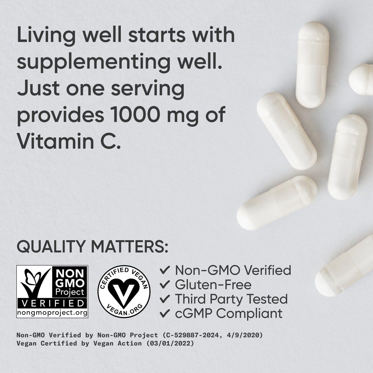Sports Research High Potency Vitamin C 1000mg – Vegan Veggie Capsules, Non-GMO, Gluten Free, 240 Count