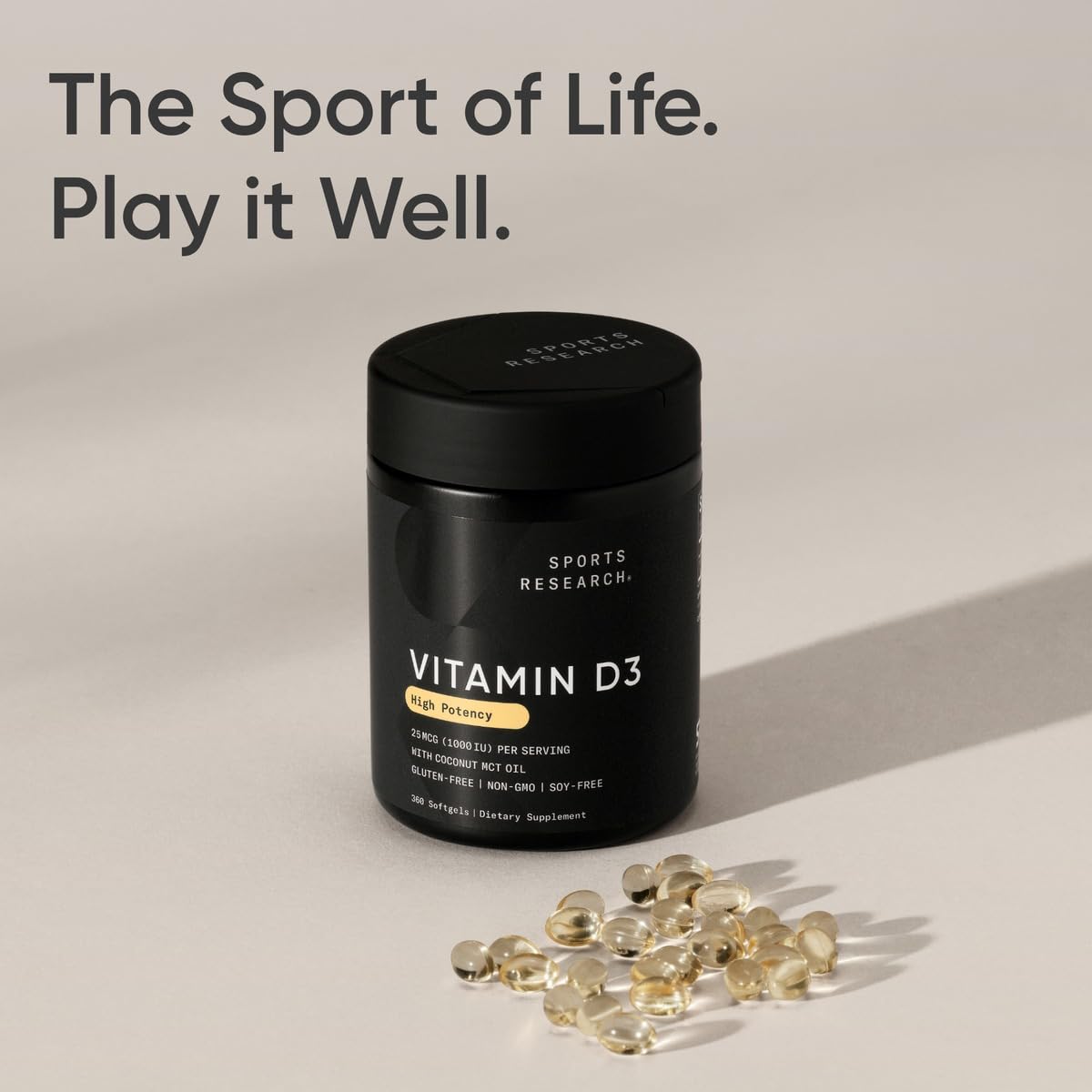 Sports Research Vitamin D3 1000 IU with Coconut MCT Oil - Immune & Bone Support