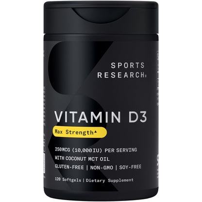 Sports Research Vitamin D3 10,000 IU with Coconut MCT Oil – 120 Softgels
