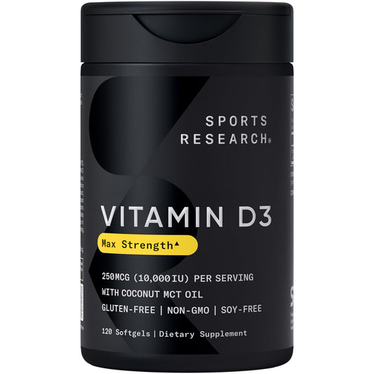 Sports Research Vitamin D3 10,000 IU with Coconut MCT Oil – 120 Softgels BritishVita | Premium UK Vitamins & Wellness Supplements