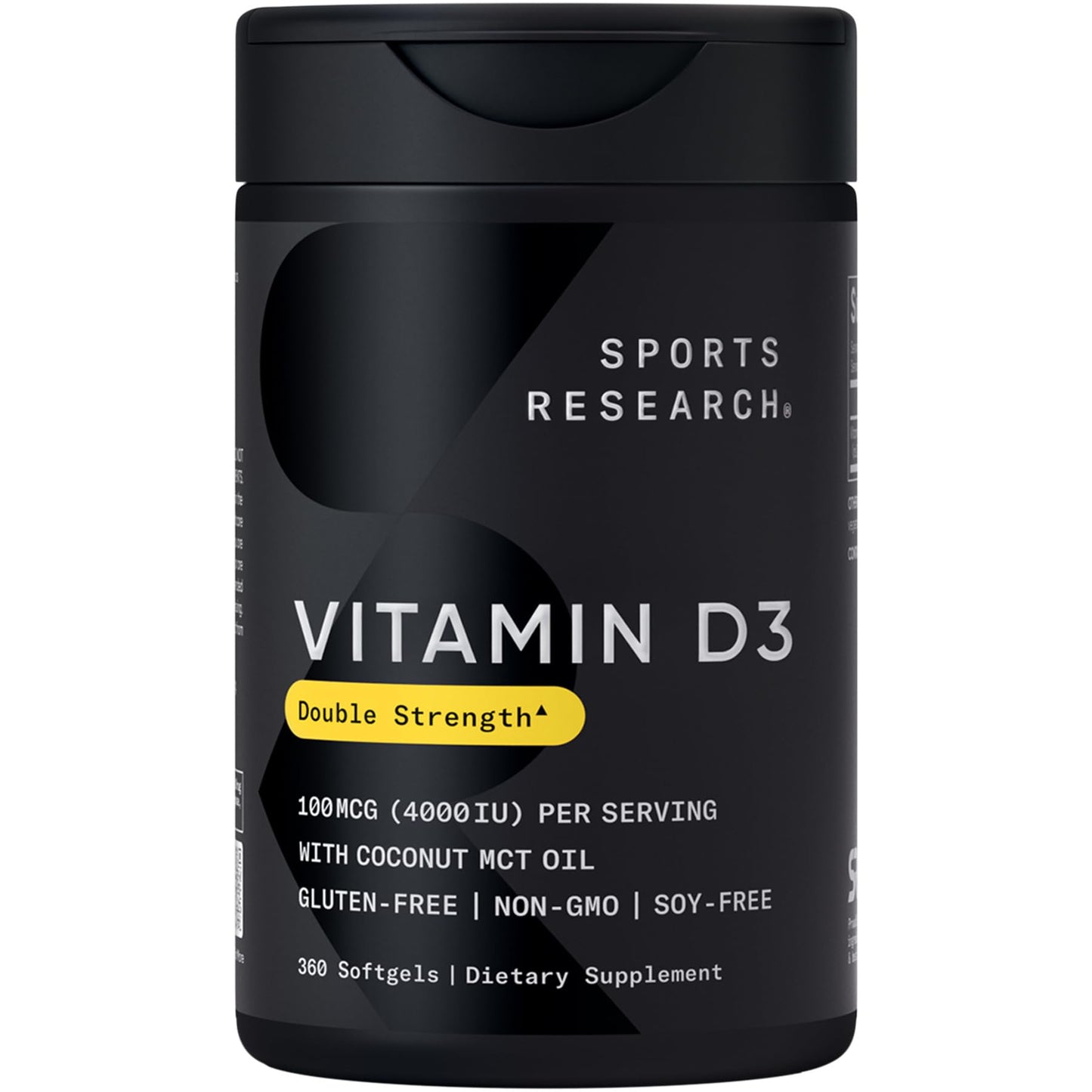 Sports Research Vitamin D3 4000 IU with Coconut MCT Oil - 360 Softgels | Gluten Free, Non-GMO, Soy Free