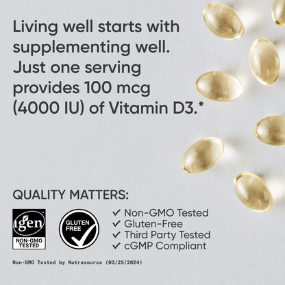 Sports Research Vitamin D3 4000 IU with Coconut MCT Oil - 360 Softgels | Gluten Free, Non-GMO, Soy Free