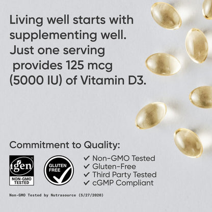 Sports Research Vitamin D3 5000 IU with Coconut MCT Oil - Immune & Bone Support - Seed Oil Free
