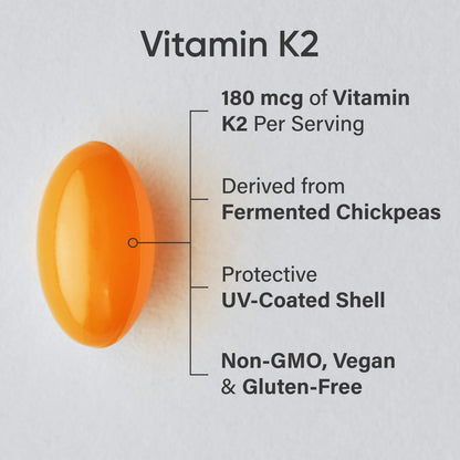 Vitamin K2 MK7 180mcg with Coconut Oil – 60 Veggie Softgels | Sports Research