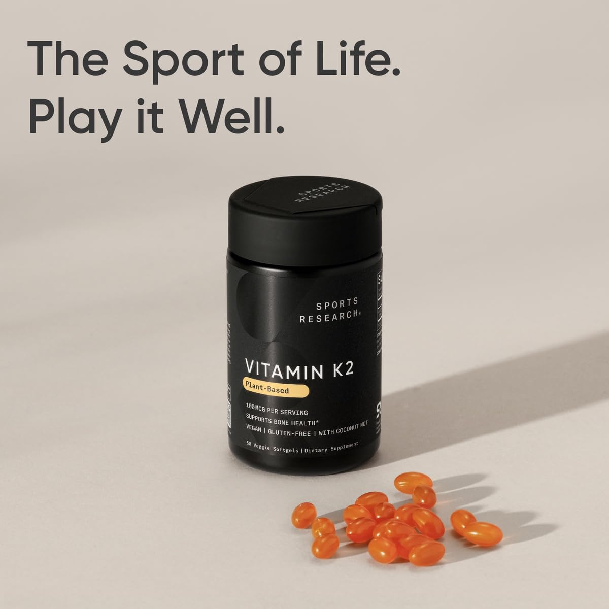 Sports Research Vitamin K2 MK-7 100 mcg with Coconut MCT Oil – 60 Veggie Softgels