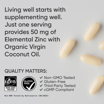 Sports Research Zinc Picolinate 50mg with Organic Coconut Oil – 60 Softgels