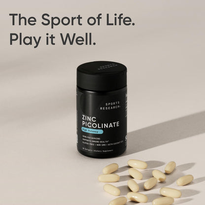 Sports Research Zinc Picolinate 50mg with Organic Coconut Oil – 60 Softgels