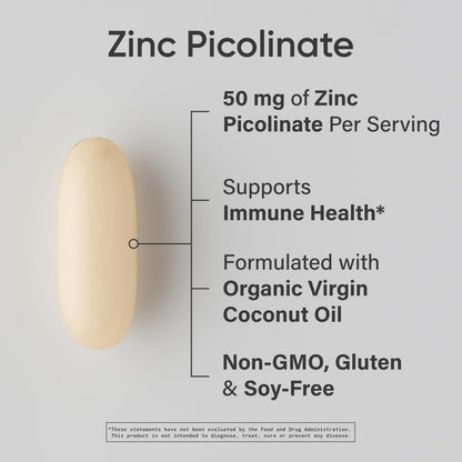 Sports Research Zinc Picolinate 50mg with Organic Coconut Oil – 120 Liquid Softgels