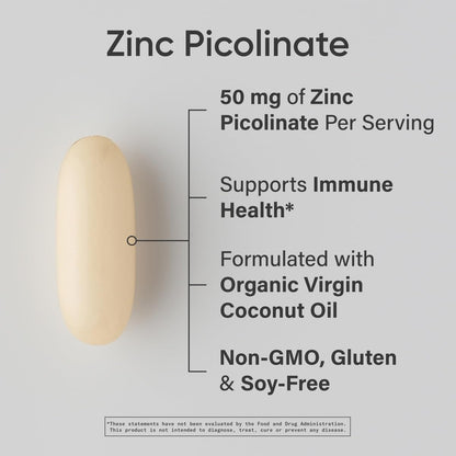 Sports Research Zinc Picolinate 50mg with Organic Coconut Oil – 60 Softgels