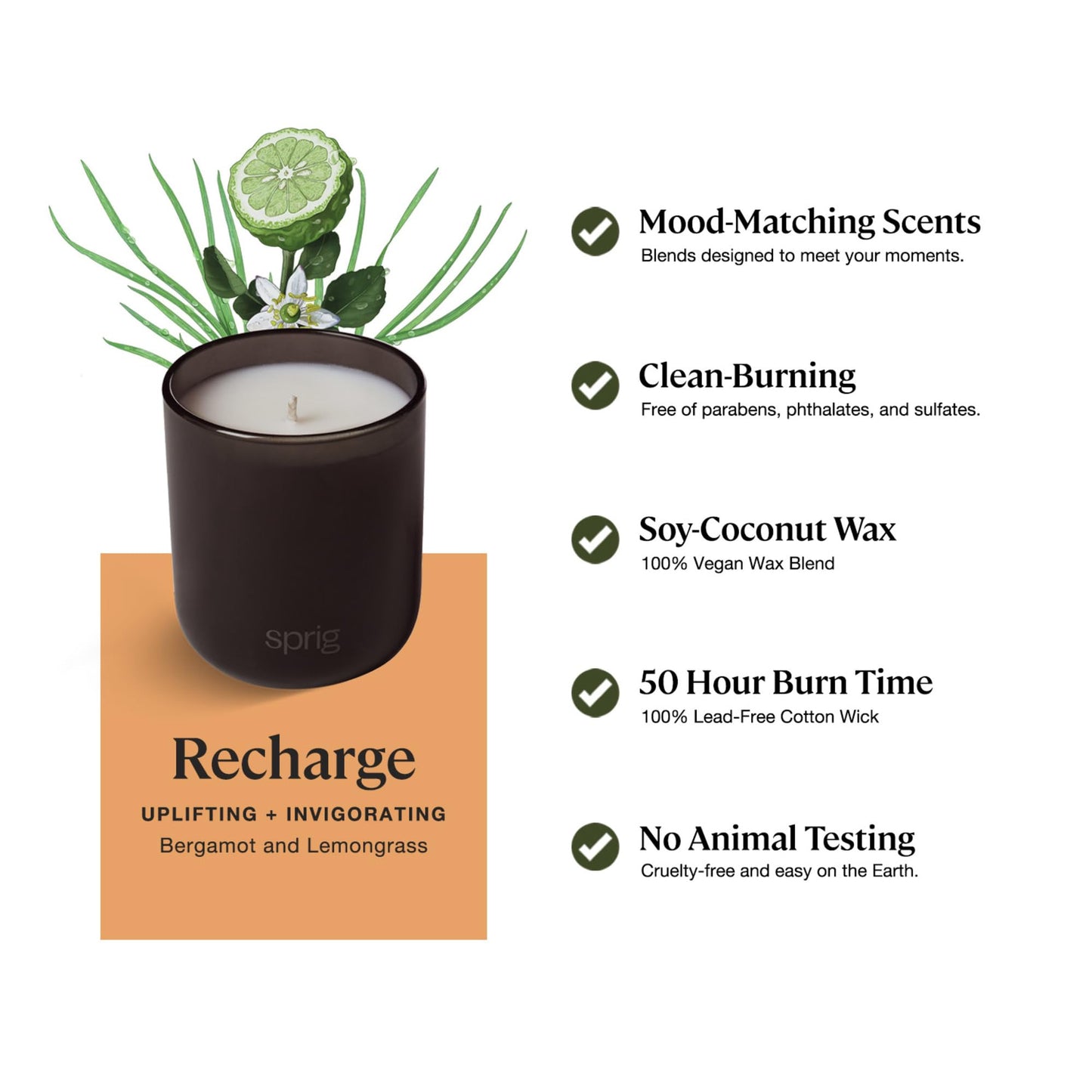 Sprig by Kohler Recharge Aromatherapy Candle – Bergamot & Lemongrass, 8 oz