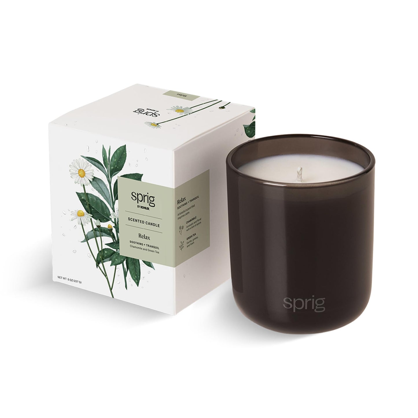 Sprig by Kohler Relax Aromatherapy Candle – Chamomile & Green Tea, 8 oz, 100% Natural Soy-Coconut Wax